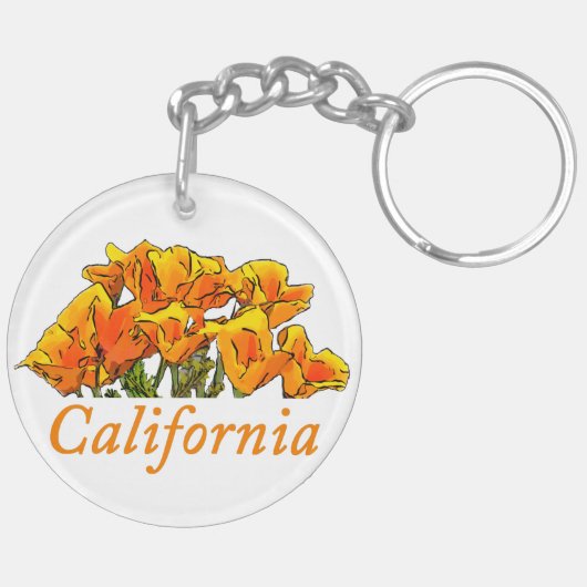 Stylisierte California Poppy Art, Text "California Schlüsselanhänger (Rückseite komplett)