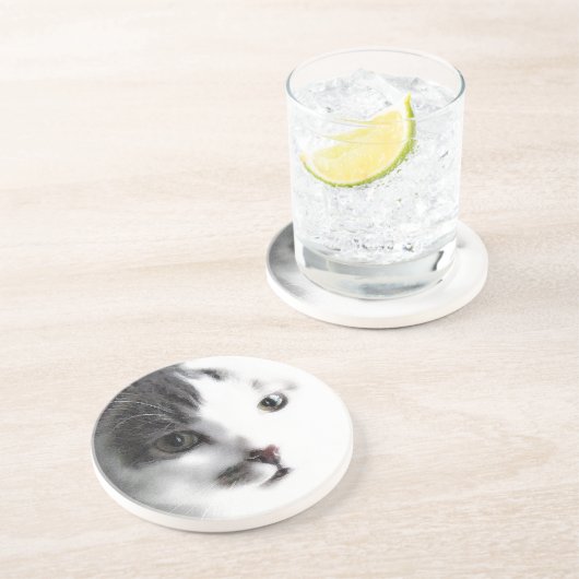 Stylisierte Cat Face Nah-up Stone Untersetzer (Seite)