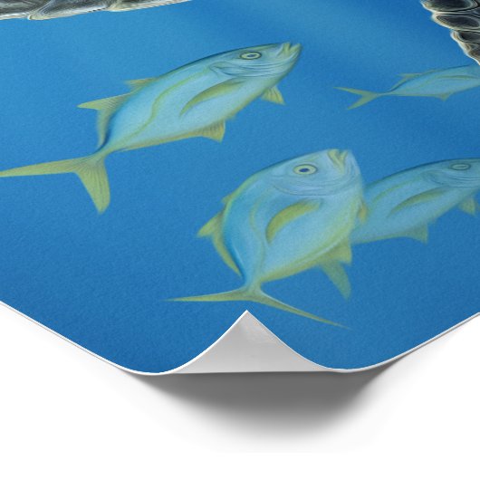 Stylisierte Kemp's Ridley Sea Turtle mit Sargassum Poster (Ecke)