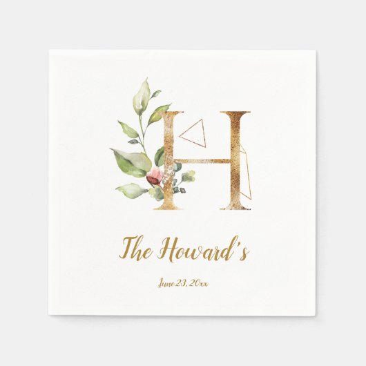 Stylisierte Letter H Floral Wedding Napkins Serviette (Vorderseite)