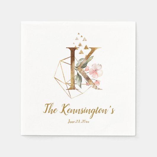 Stylisierte Letter K Floral Wedding Napkins Serviette (Vorderseite)