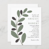 Stylisierte Olivenzweig QR Code Hochzeitseinladung (Vorne/Hinten)