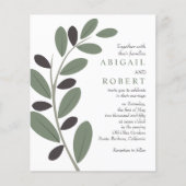 Stylisierte Olivenzweig QR Code Hochzeitseinladung (Vorderseite)