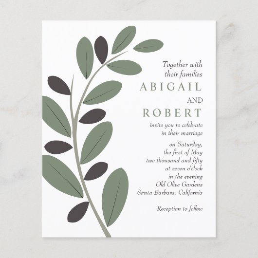 Stylisierte Olivenzweig QR Code Hochzeitseinladung (Vorderseite)