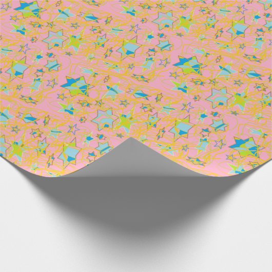 stylisierte rosa Sterne Muster blauer Ständer Geschenkpapier (Ecke)