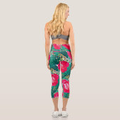 Stylisierte Rose mit roter Blume Capri Leggings (Rückseite)