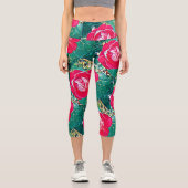Stylisierte Rose mit roter Blume Capri Leggings (Vorderseite)