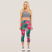 Stylisierte Rose mit roter Blume Capri Leggings (Vorderseite)
