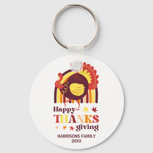 Stylisierte Türkei Groovy Rainbow Happy Thanksgivi Schlüsselanhänger (Vorderseite)