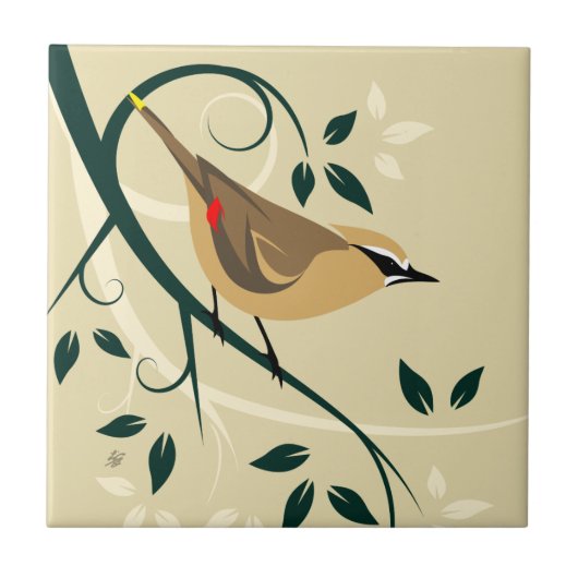 Stylisierte Waxwing Fliese (Vorderseite)