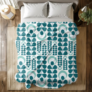 Stylisiertes Retro-Mitte-des-Jahrhunderts Teal-Blu Fleecedecke