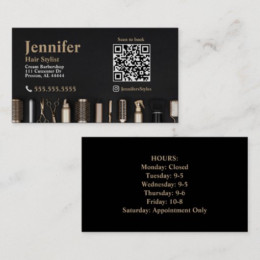 Stylist Black Gold Business Card mit QR Code Visitenkarte (Vorne/Hinten)
