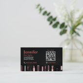 Stylist Black Rose Gold Business Card mit QR Code Visitenkarte (Stehend Vorderseite)