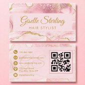 Stylist Blush Pink Gold Agate QR Code Visitenkarte