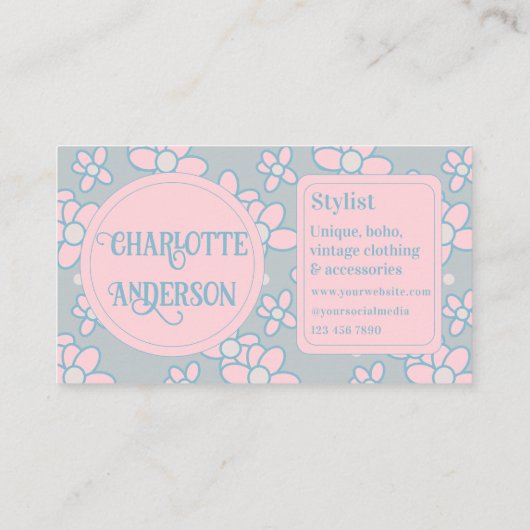 Stylist Boho Retro Floral Business Card Visitenkarte (Rückseite)