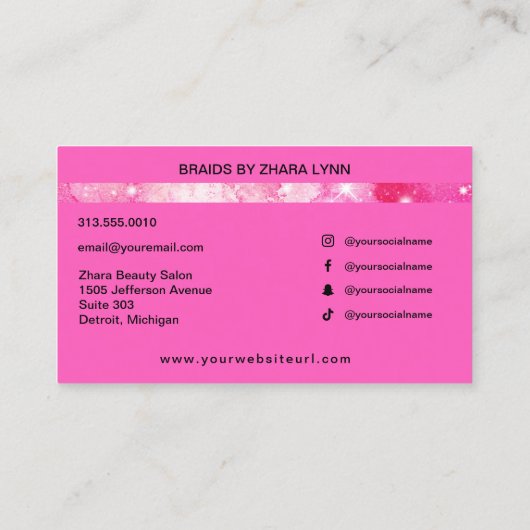Stylist Braider Salon Braids Pink Aquarellon Visitenkarte (Rückseite)