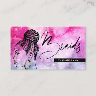 Stylist Braider Salon Braids Pink Aquarellon Visitenkarte