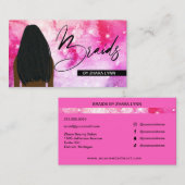 Stylist Braider Salon Braids Pink Aquarellon Visitenkarte (Vorne/Hinten)