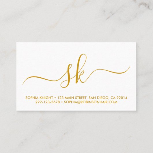 Stylist Custom Monogram Gold Script Visitenkarte (Rückseite)