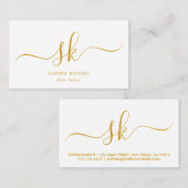 Stylist Custom Monogram Gold Script Visitenkarte (Vorne/Hinten)