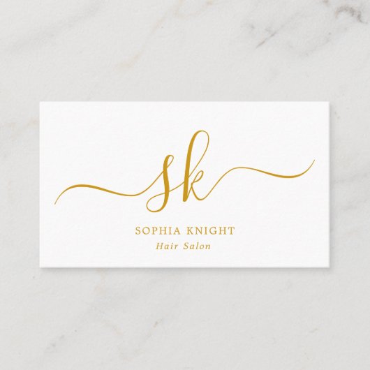 Stylist Custom Monogram Gold Script Visitenkarte (Vorderseite)