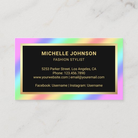 Stylist für die Fashion-Maschine mit Regenbogen-Go Visitenkarte (Rückseite)