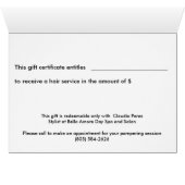 Stylist-Geschenk-Zertifikat im Weiß (Innenansicht Horizontal (Unten))