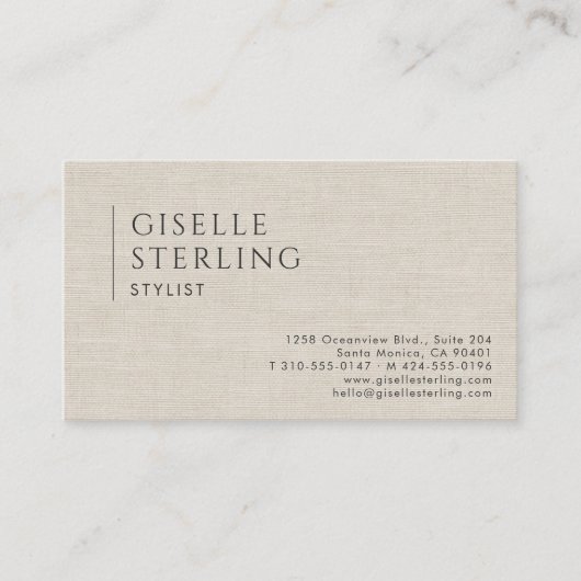 Stylist Luxury Neutral Linen QR Code Visitenkarte (Vorderseite)