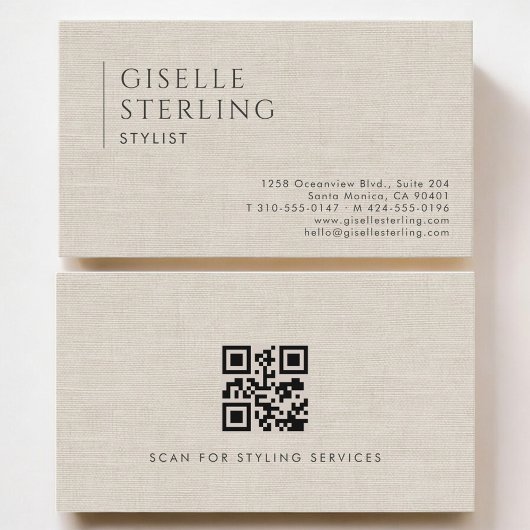 Stylist Luxus-Neutral-Leinen-QR-Code Visitenkarte