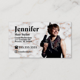 Stylist Marble Foto Business Card mit QR Code Visitenkarte