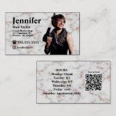 Stylist Marble Foto Business Card mit QR Code Visitenkarte (Vorne/Hinten)
