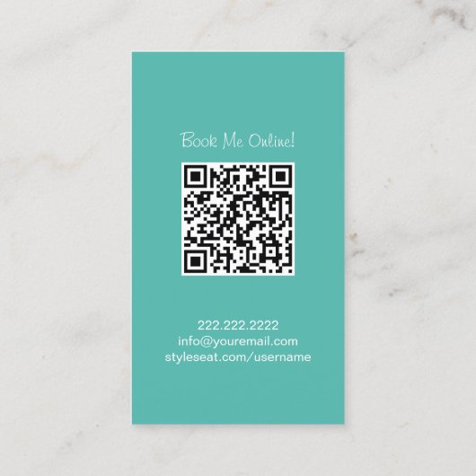 Stylist Monogram Türkis QR Code Visitenkarte (Rückseite)