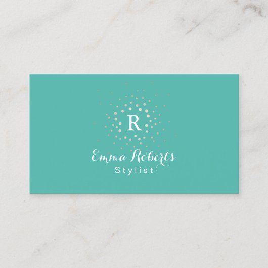 Stylist Monogram Türkis QR Code Visitenkarte (Vorderseite)