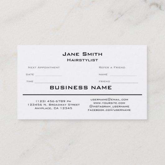 Stylist oder Barber (Schere) Terminkarte (Rückseite)