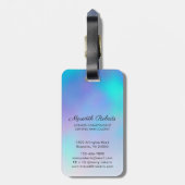 Stylist Opal Blue auf Schwarz Monogramm Gepäckanhänger (Rückseite vertikal)