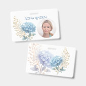 Stylist Powder Blue Hydrangea Wasserfarbe Ausweis (Vorder- & Rückseite)