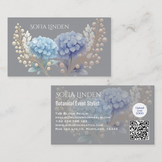 Stylist Powder Blue Hydrangea Wasserfarbe Visitenkarte (Vorne/Hinten)