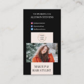 Stylist QR Code für moderne Blush & Black Makeup Visitenkarte (Vorderseite)