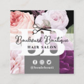 Stylist QR-Code für Schwarzweißblumenhaarsalon Quadratische Visitenkarte (Vorderseite)