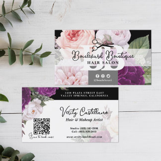 Stylist QR-Code für Schwarzweißblumenhaarsalon Visitenkarte