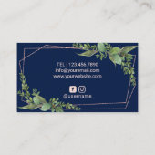 Stylist Rose Gold Geometric Greenery Navy Visitenkarte (Rückseite)