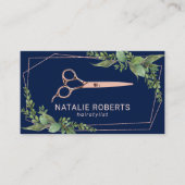 Stylist Rose Gold Geometric Greenery Navy Visitenkarte (Vorderseite)
