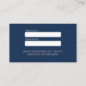 Stylist-Rose Gold-Schere Navy Blue-Referenz Empfehlungskarte (Rückseite)