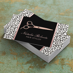 Stylist-Rose Goldschere Leopard Salon Visitenkarte
