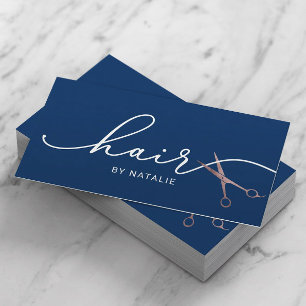 Stylist-Rose Goldschere Typografie Navy Visitenkarte