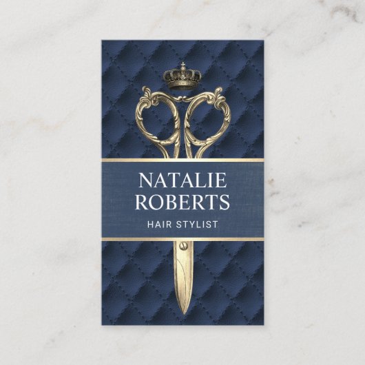 Stylist Royal Gold Scissor Navy Blue Salon Terminkarte (Vorderseite)