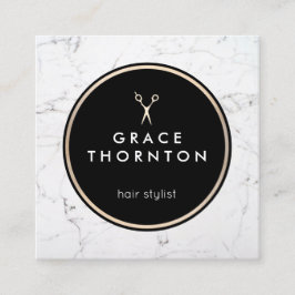 Stylist-Schere aus weißem Marmor Quadratische Visitenkarte