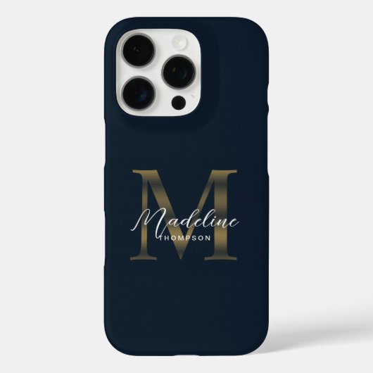 Stylist Script Metallic Navy Blue Gold Monogram Case-Mate iPhone Hülle (Rückseite)