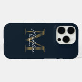 Stylist Script Metallic Navy Blue Gold Monogram Case-Mate iPhone Hülle (Rückseite (Horizontal))