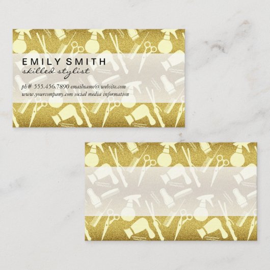 Stylist Tools Gold Glitzer Lux Visitenkarte (Vorne/Hinten)